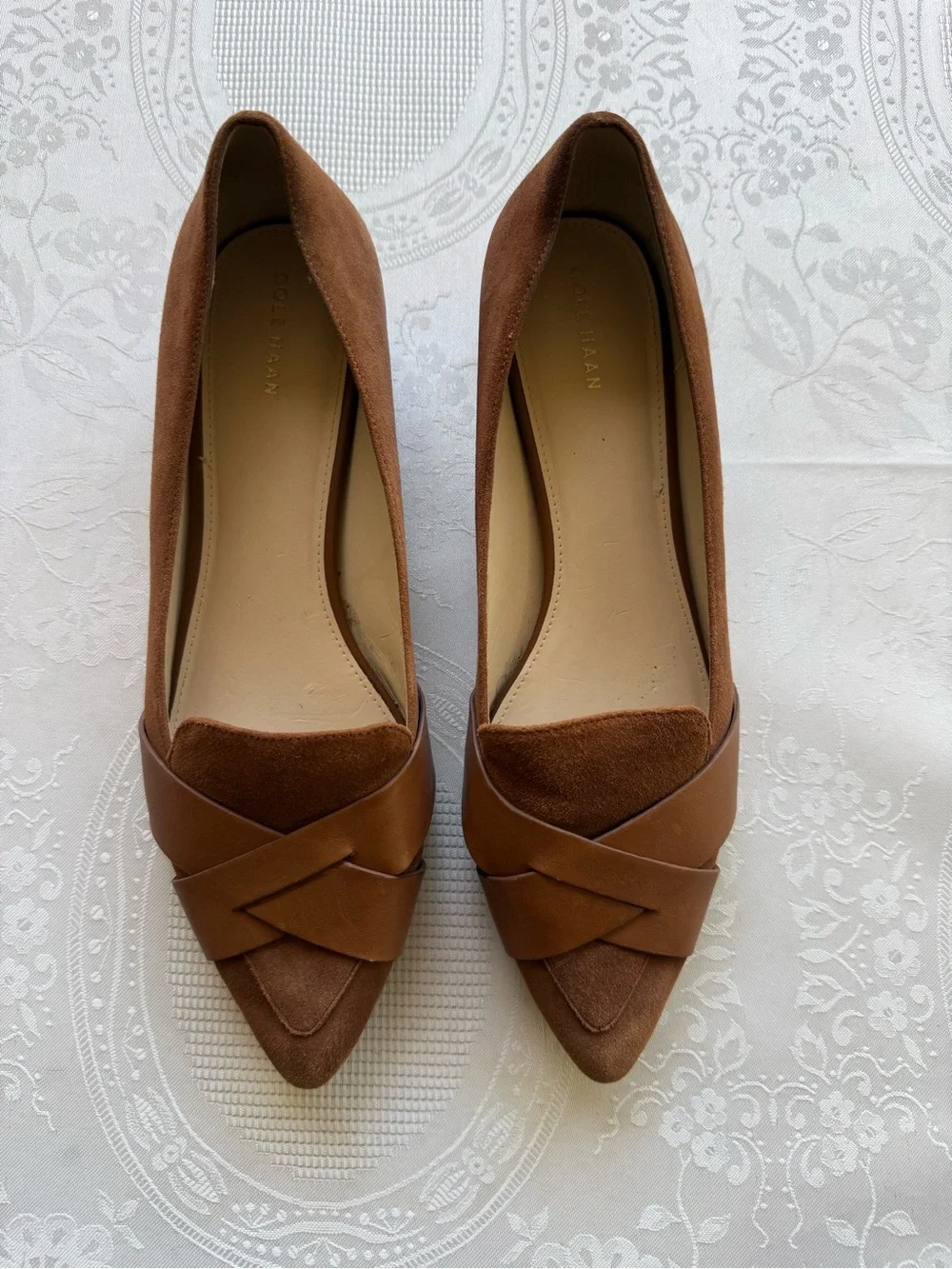 Cole Haan Camila Skimmer Tan Pointed-Toe Leather Suede Flat Women’s Size 10B
